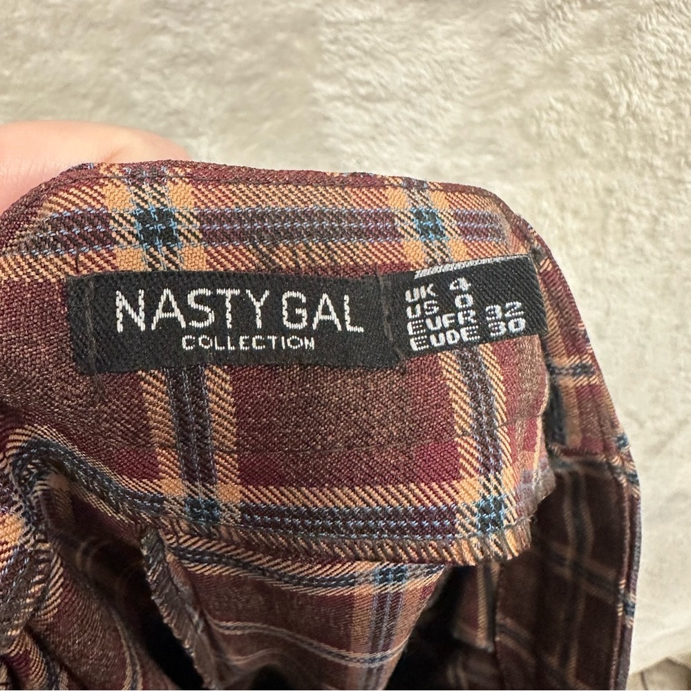 Nasty Gal wide leg trouser red plaid pleated high rise women’s 0 punk grunge - Picture 8 of 9